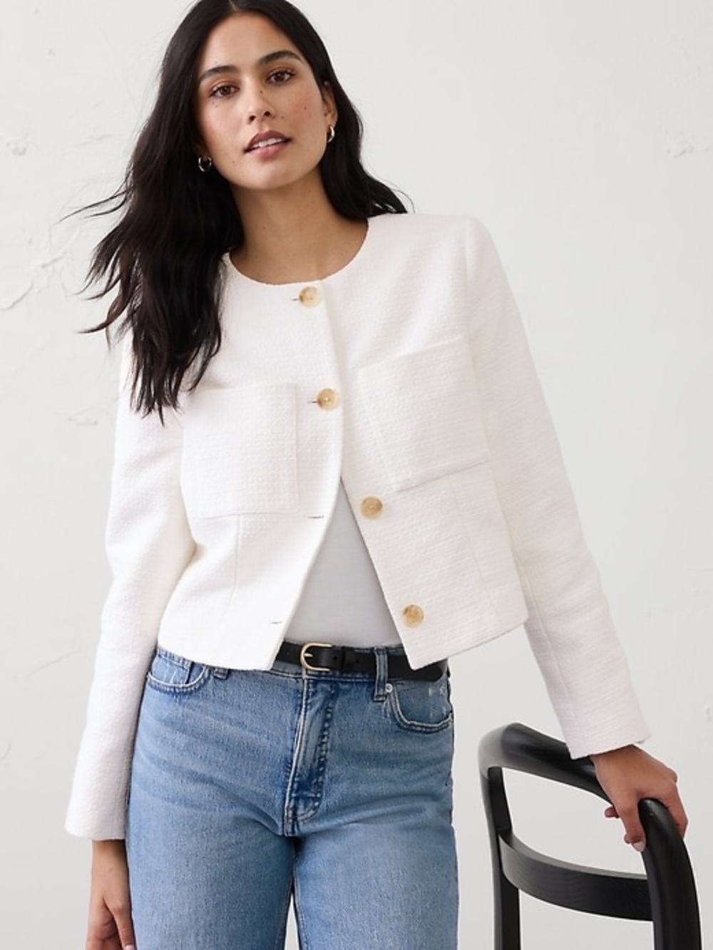 Banana Republic White Textured Tweed Lady Jacket - XS Petite